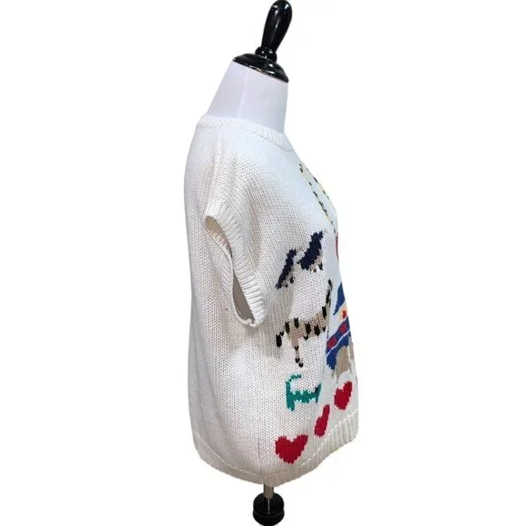 JoS. A. Bank Vintage 1980's Women's Knit Sweater Vest Large Noah's Ark Hand Knit - Picture 4 of 6